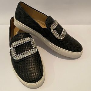 Karl Lagerfeld Ermine Black Leather Rhinestones